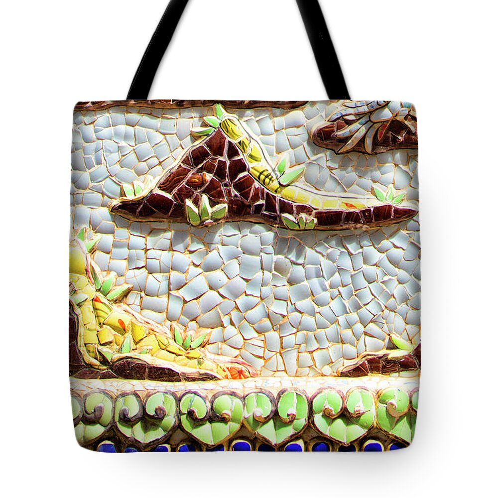  Glass Mosaic Tote Bag featuring the photograph Mosaic Broken Glass UP CLOSE by Chuck Kuhn