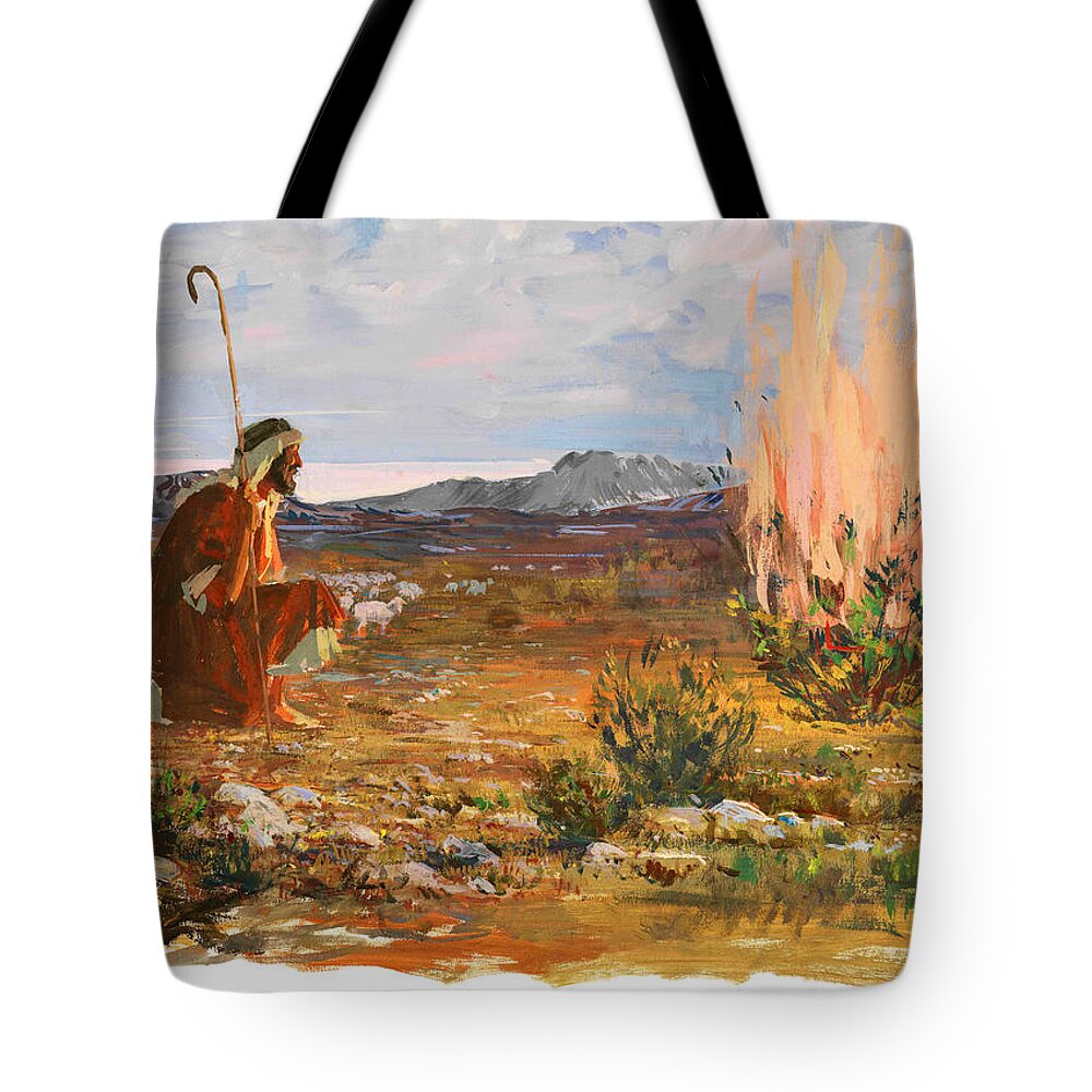 Moses Tote Bag featuring the photograph Moses and Burning Bush by Munir Alawi