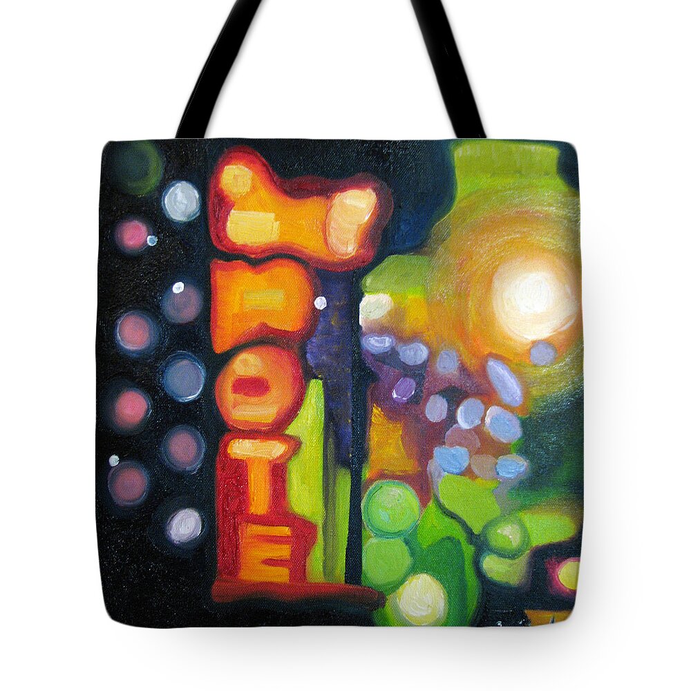 N Tote Bag featuring the painting Motel Lights by Patricia Arroyo