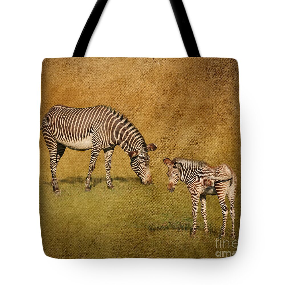 Zebras Tote Bag featuring the digital art Mother and Child by Jayne Carney