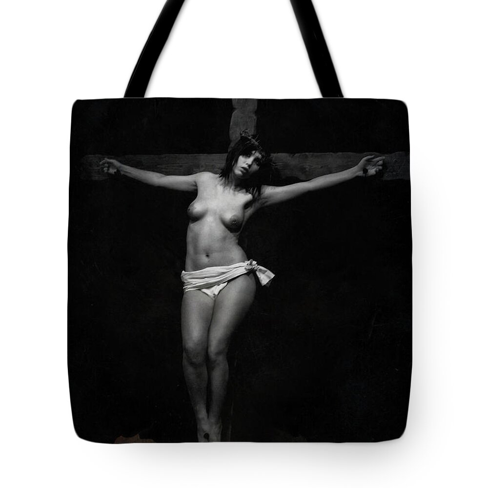 Cross Tote Bag featuring the photograph Mother Forgive Them by Ramon Martinez