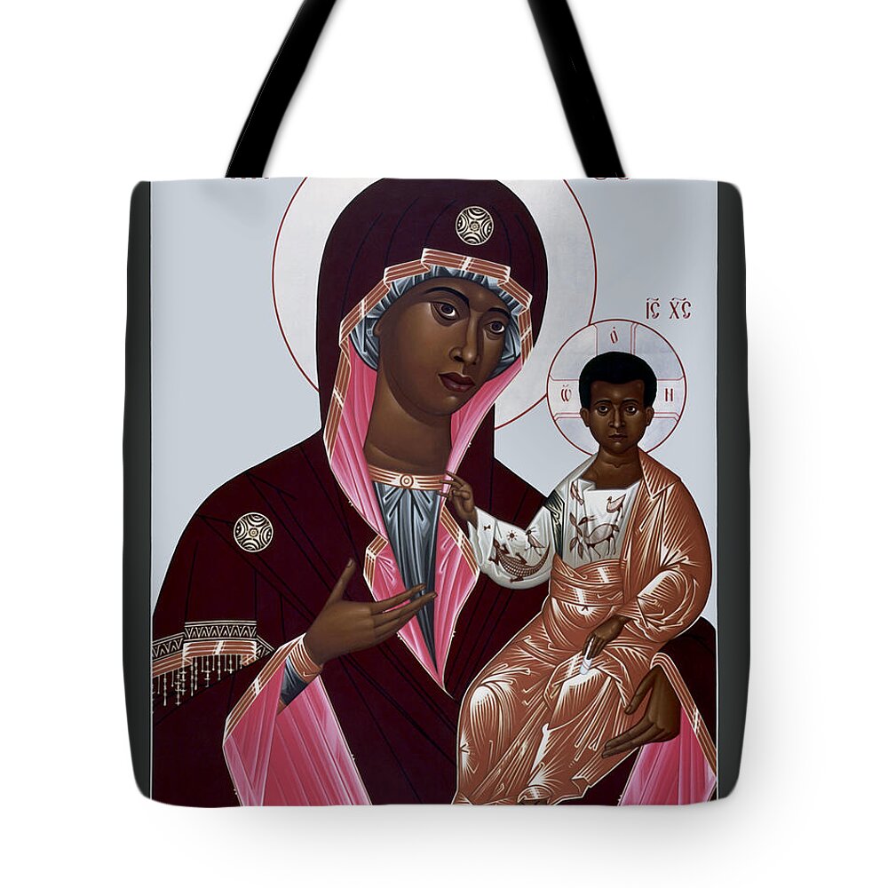 Mother Of God: Protectress Of Oppressed Tote Bag featuring the painting Mother of God - Protectress of the Oppressed - RLPOO by Br Robert Lentz OFM