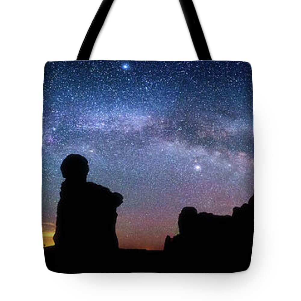 Milky Way Panorama Tote Bag featuring the photograph Mother of the Garden by Darren White