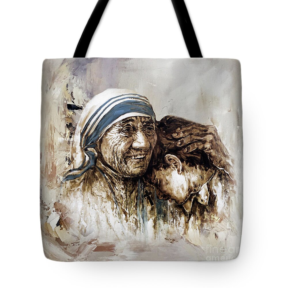 Mother Teresa Tote Bag featuring the painting Mother Teresa by Gull G