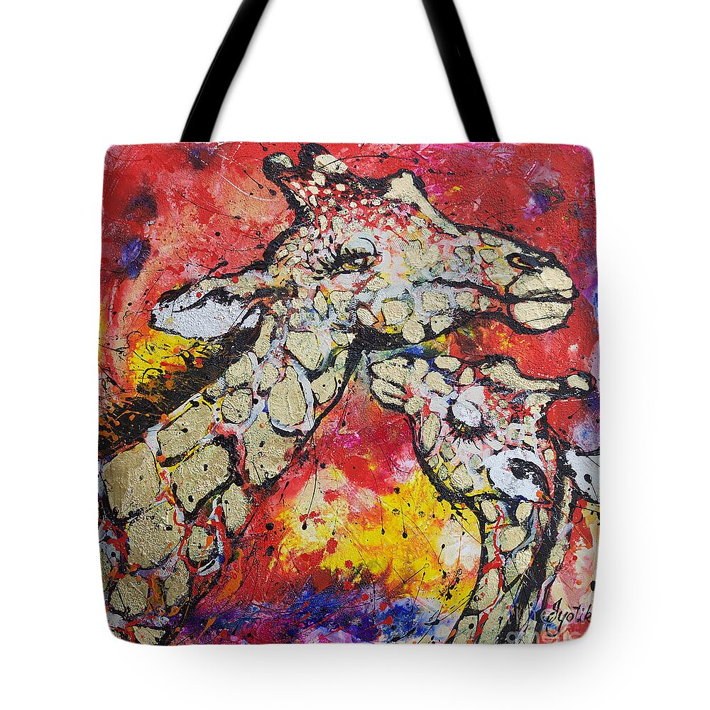 Giraffe Mother And Baby. Wild Life Tote Bag featuring the painting Mother's Love by Jyotika Shroff