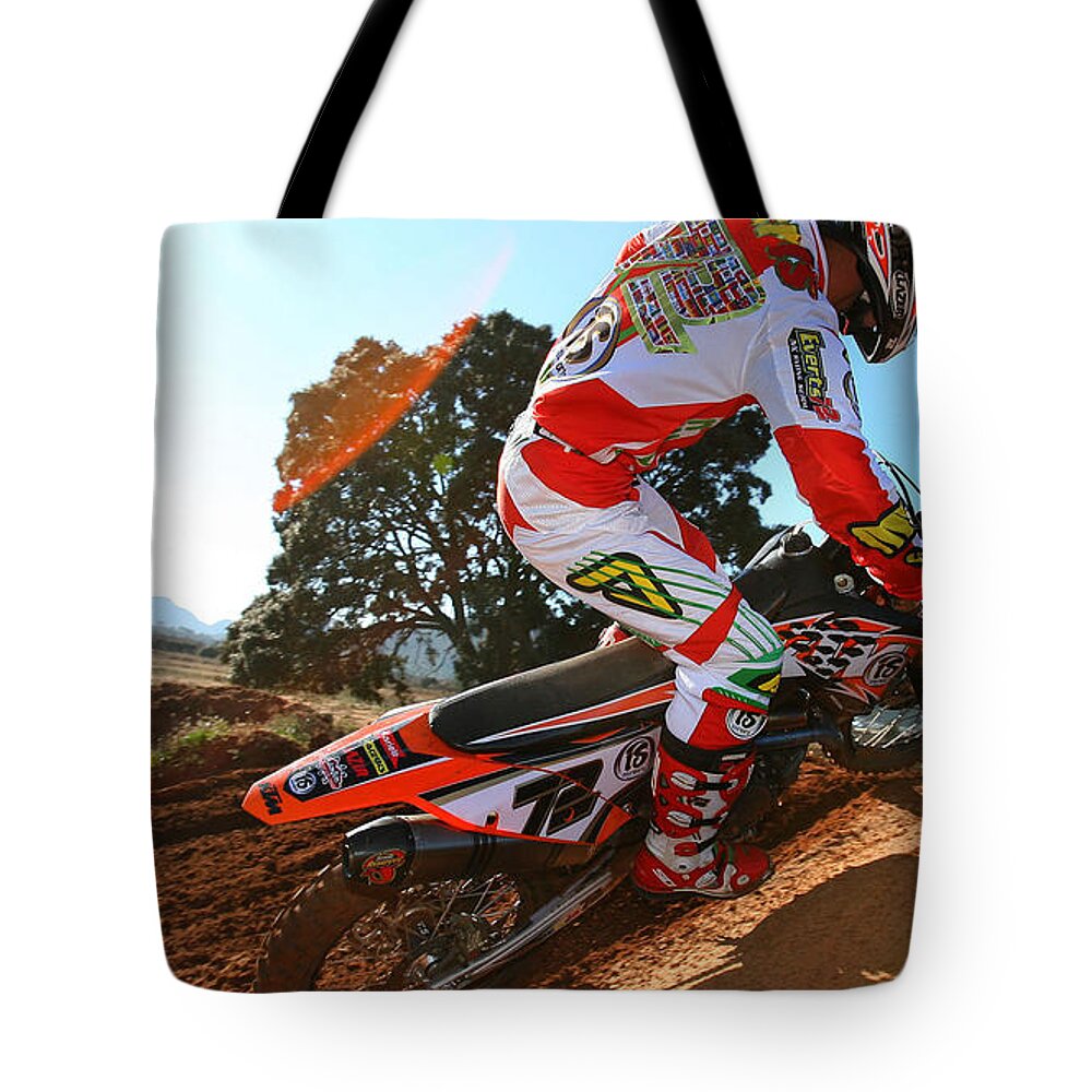 Motocross Tote Bag featuring the digital art Motocross by Super Lovely