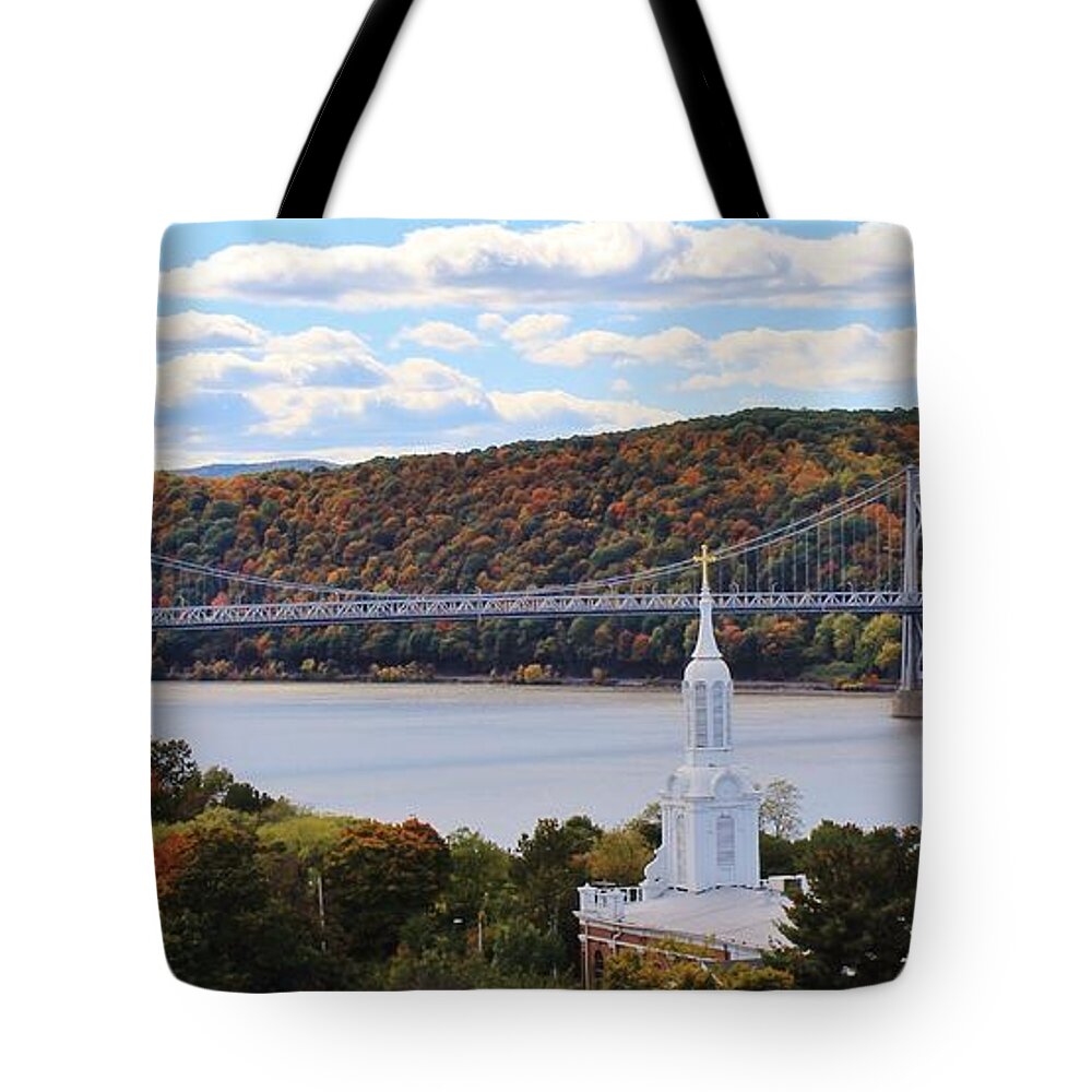 Karen Silvestri Tote Bag featuring the photograph Mount Carmel and The Mid Hudson Bridge by Karen Silvestri