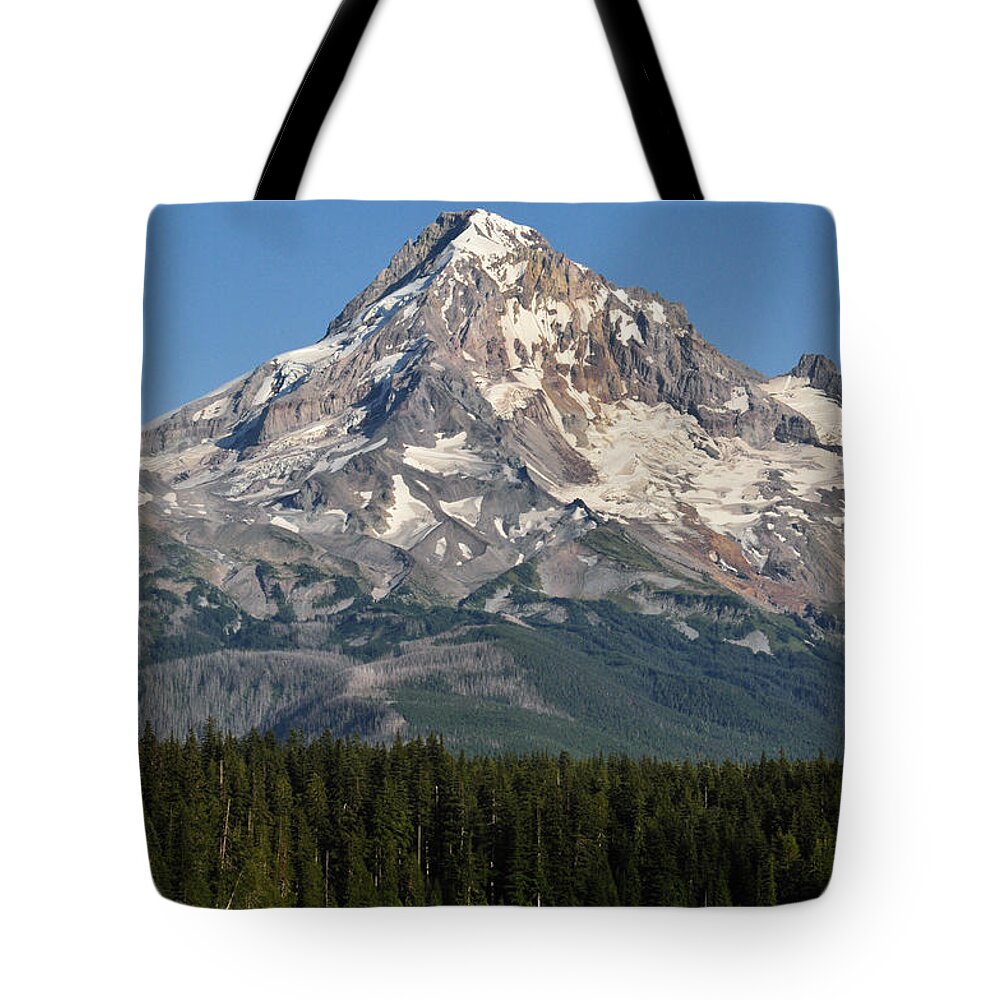 Mount Hood Tote Bag featuring the photograph Mount Hood above Lost Lake by Stevyn Llewellyn