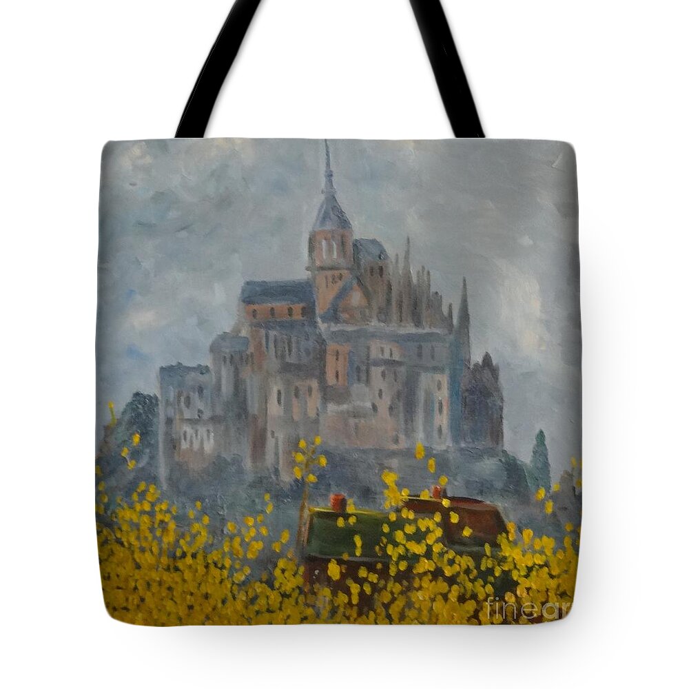 Landscape Tote Bag featuring the painting Mount Saint Michael by Rod Ismay