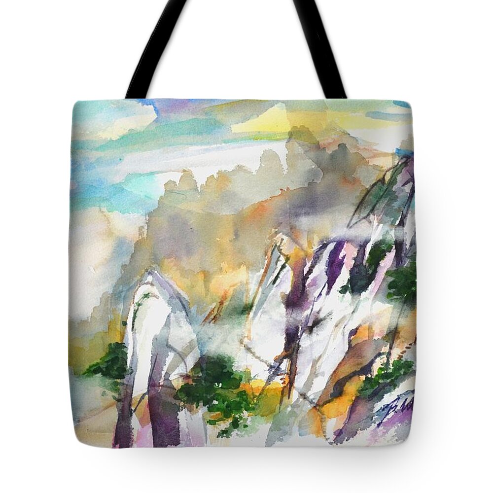 Mountain Tote Bag featuring the painting Mountain Awe #2 by Betty M M Wong