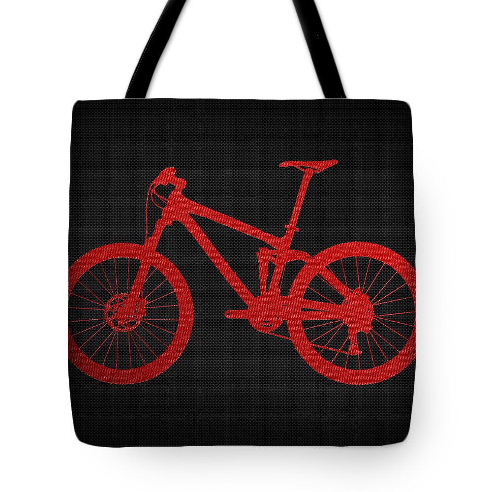'two-wheel Drive' Fine Art Collection By Serge Averbukh Tote Bag featuring the photograph Mountain Bike - Red on Black by Serge Averbukh