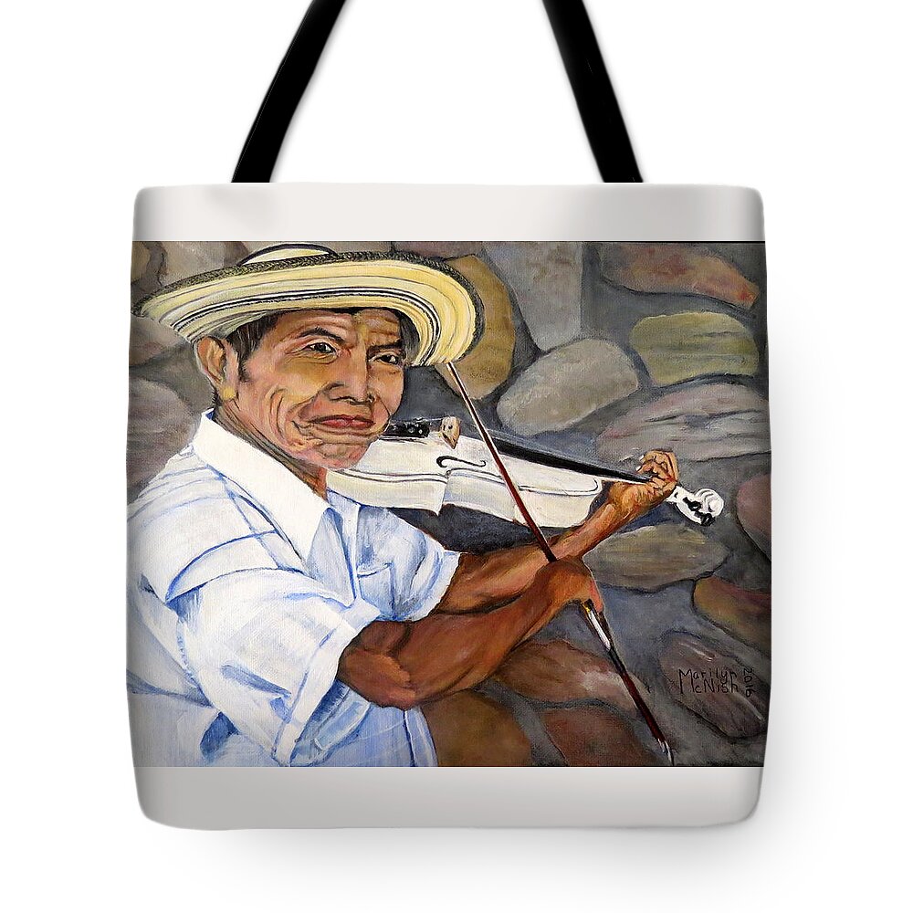 Fiddle Tote Bag featuring the painting Mountain Fiddler by Marilyn McNish