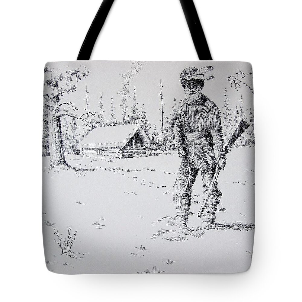Mountain Man Tote Bag featuring the drawing Mountain Man by Kevin Heaney
