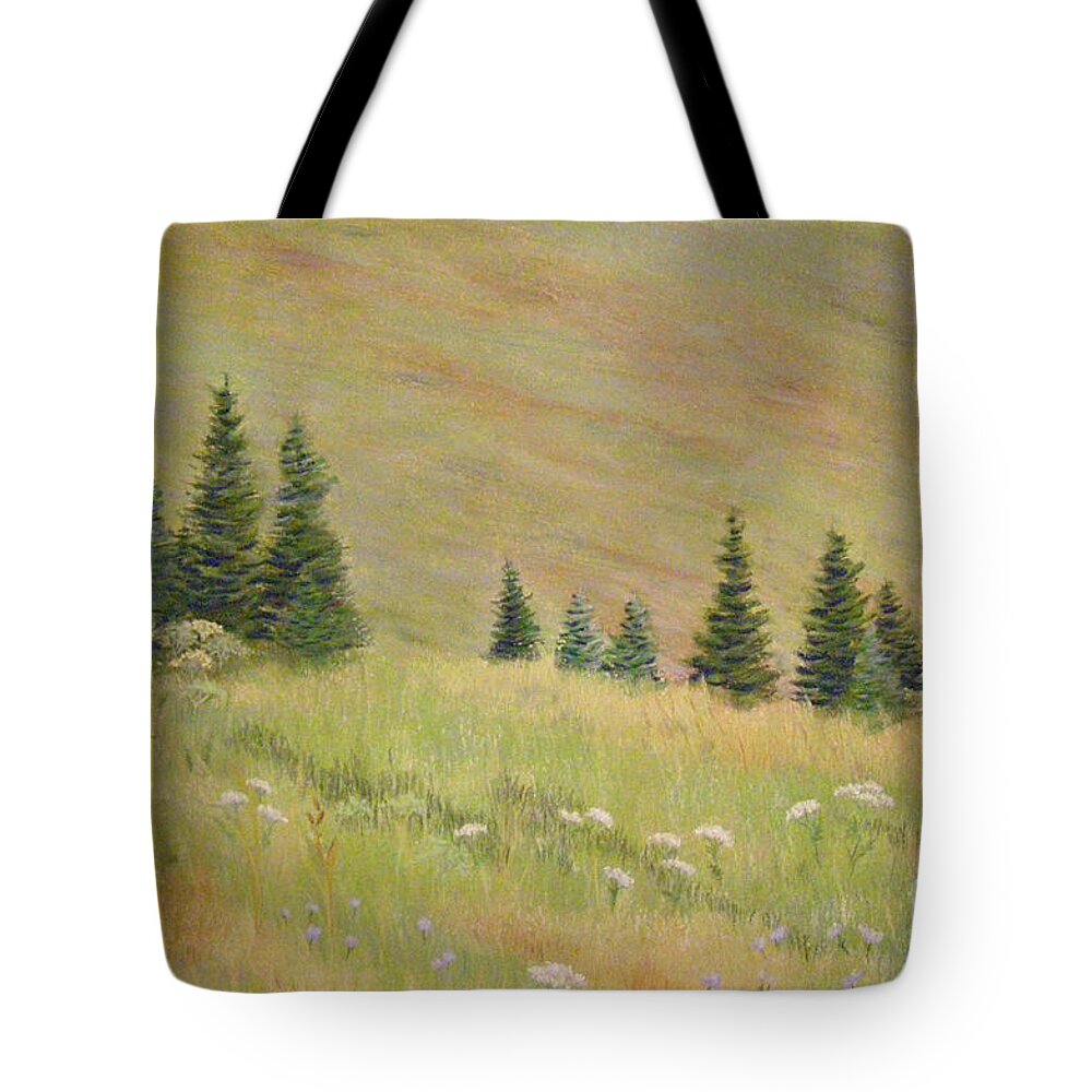 Landscape Tote Bag featuring the painting Mountain Meadow by Lynn Quinn