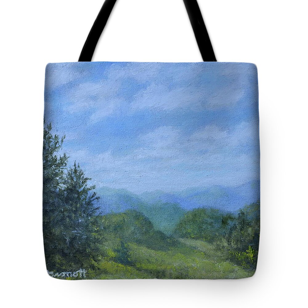 Blue Skies Tote Bag featuring the painting Mountain Meadows by Kathleen McDermott