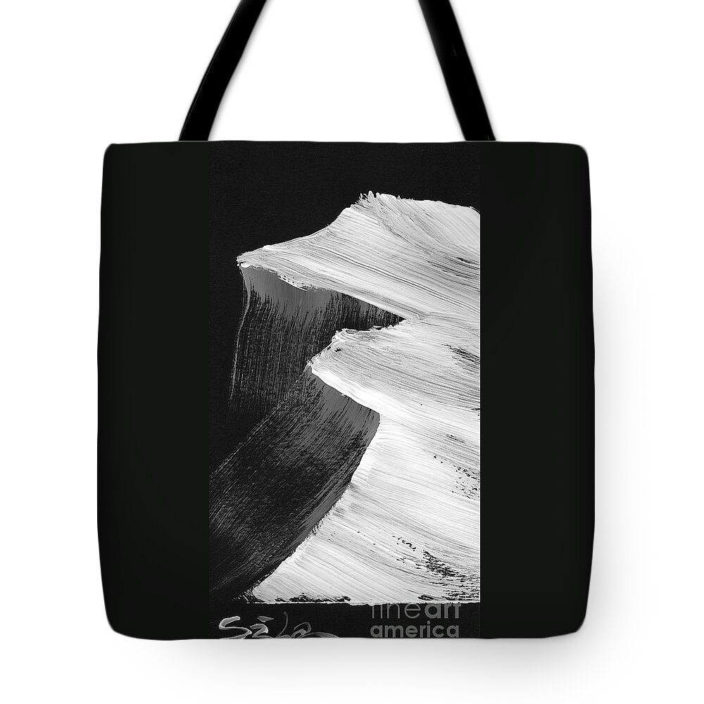 Black And White Painting Paintings Tote Bag featuring the painting Mountain Peak 4 by Lidija Ivanek - SiLa