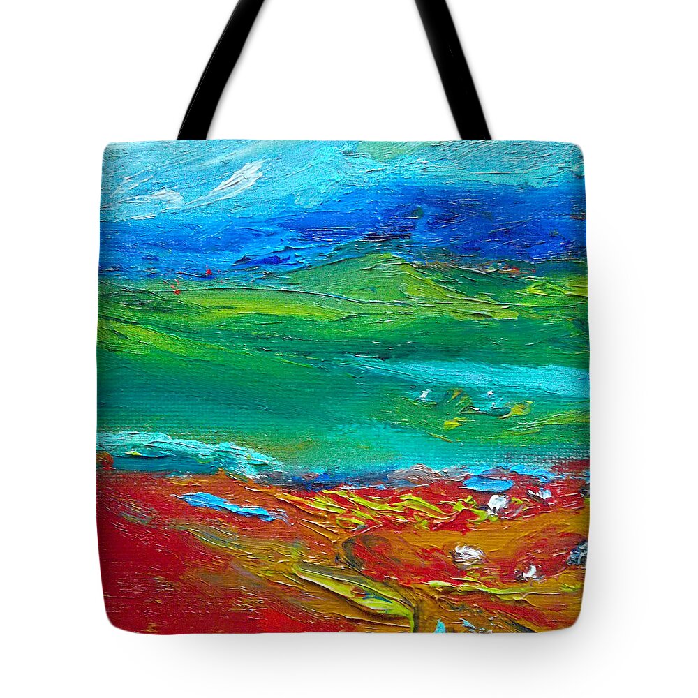 Abstract Tote Bag featuring the painting Mountain View by Susan Esbensen