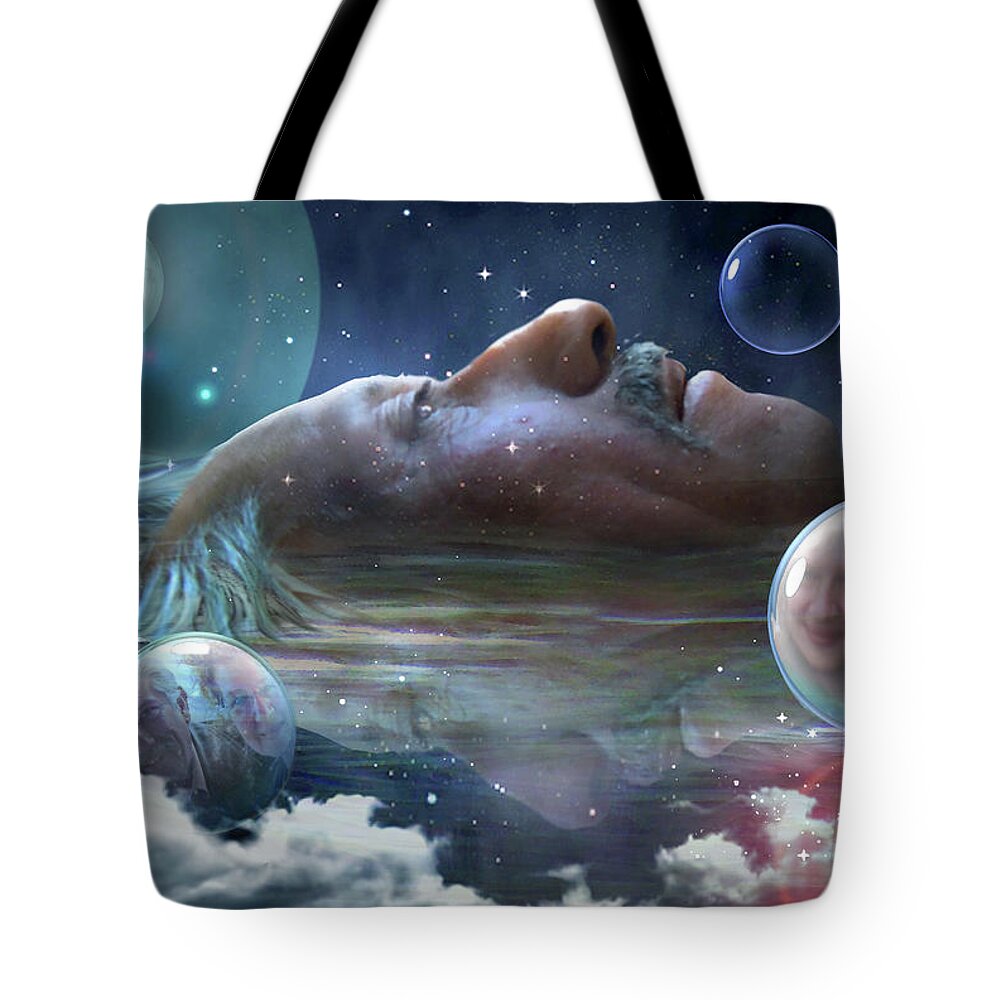 Bubbles Tote Bag featuring the digital art Mountains of Memories by Nancy Griswold