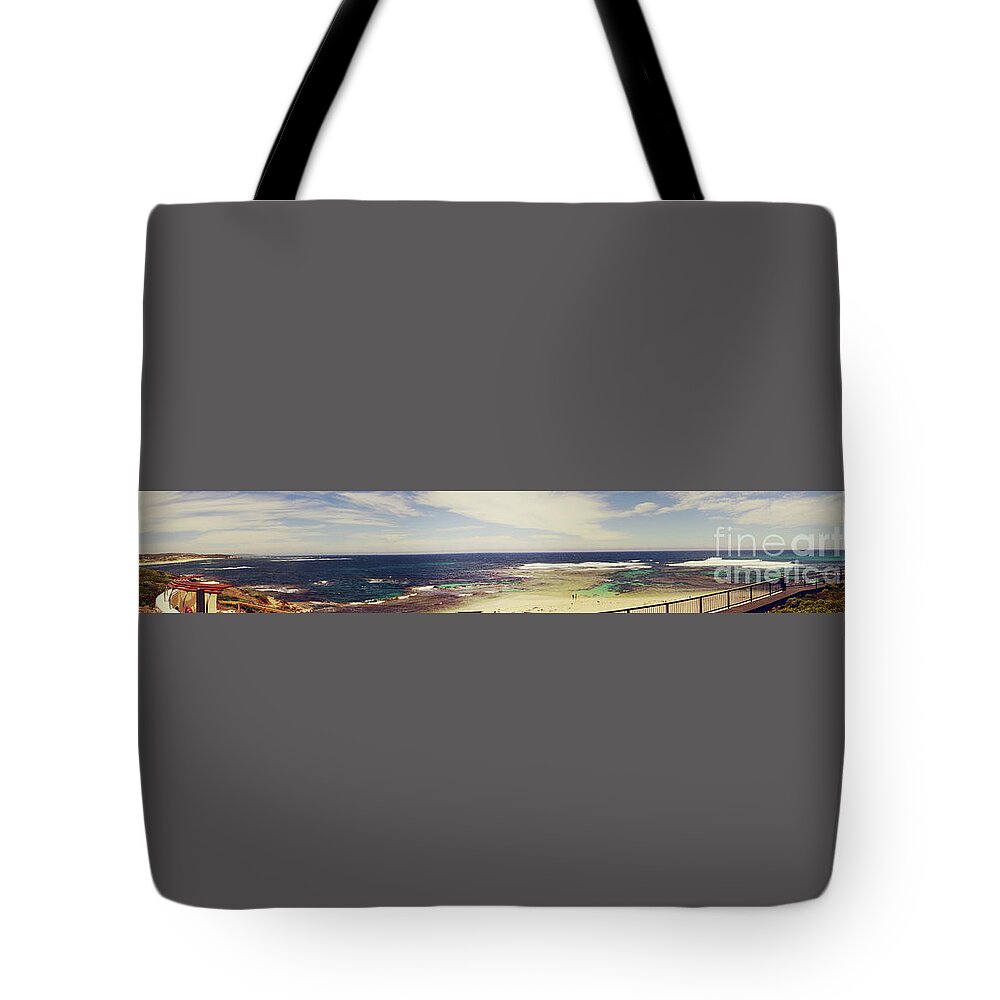 Panorama Tote Bag featuring the photograph Mouth of Margaret River Beach Panorama by Cassandra Buckley