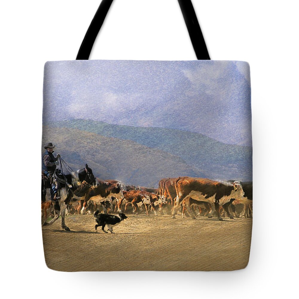 Cowboy Tote Bag featuring the photograph Move Em Out by Ed Hall