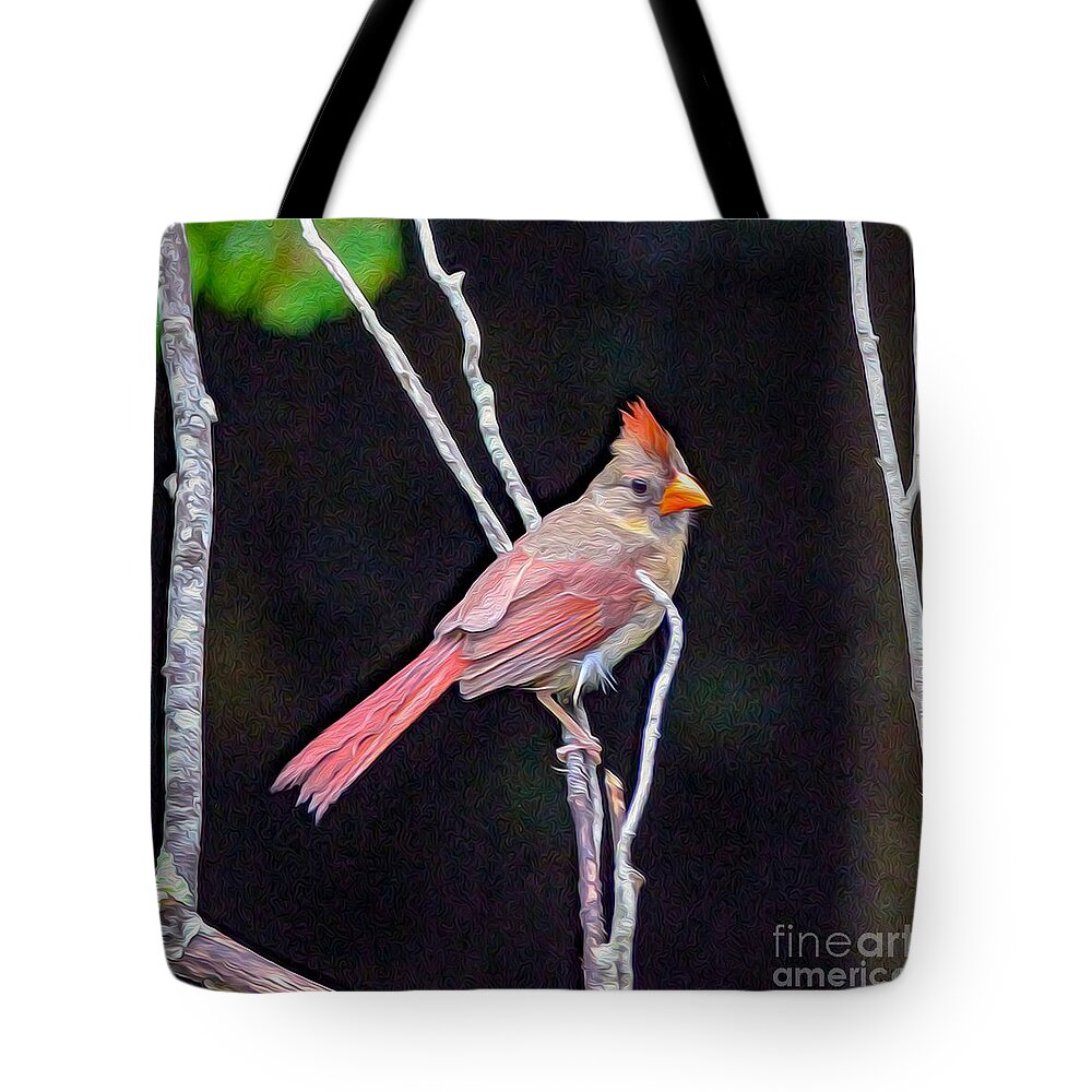 Nature Tote Bag featuring the painting Female Cardinal by DB Hayes