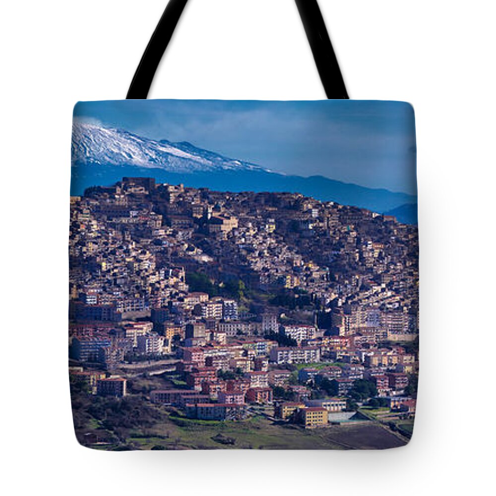 Volcano Tote Bag featuring the photograph Mt. Etna and Gangi by Richard Gehlbach