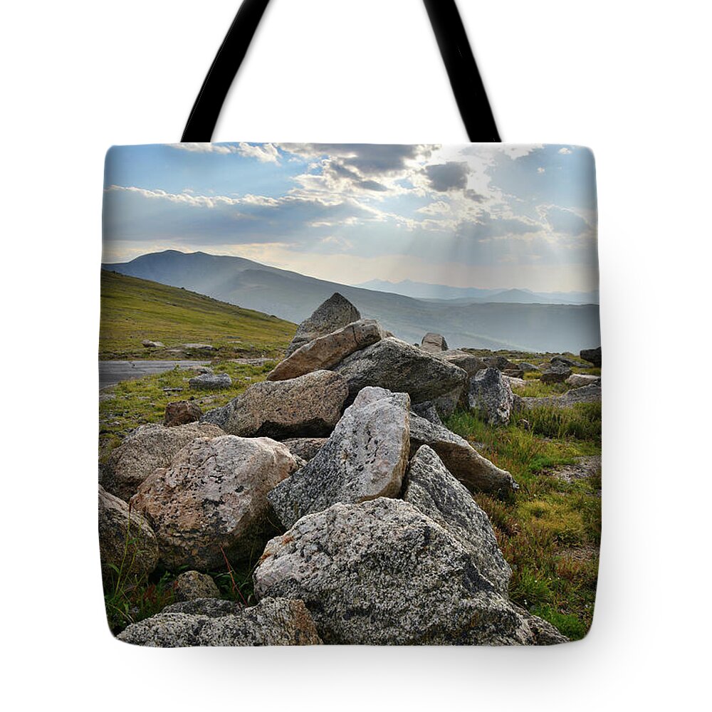 Mt. Evans Tote Bag featuring the photograph Mt. Evans Sunset by Ray Mathis