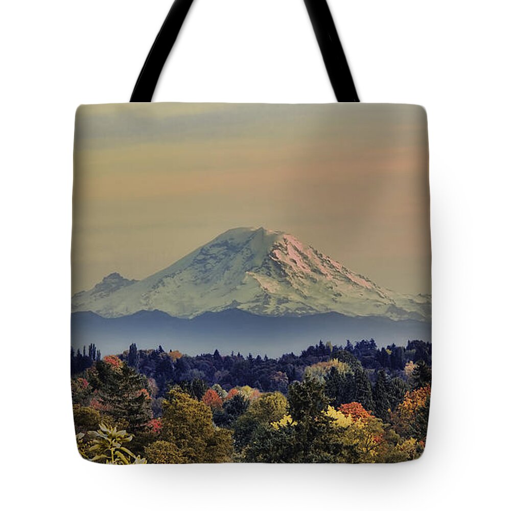Panoramic Tote Bag featuring the photograph Mt Rainer Fall Color Rising by James Heckt