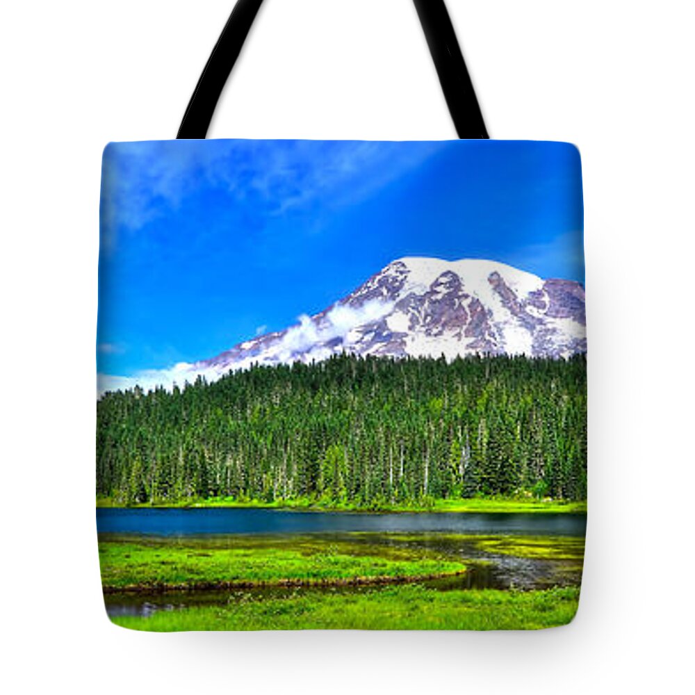 Mt. Rainier National Park Tote Bag featuring the photograph Mt. Rainier from Reflection Lakes by Don Mercer