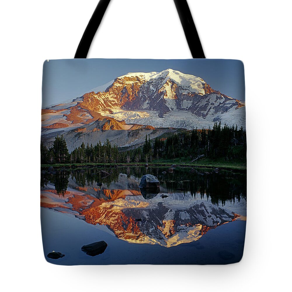Mt. Rainier National Park Tote Bag featuring the photograph 2M4857-H-Mt. Rainier Reflect by Ed Cooper Photography
