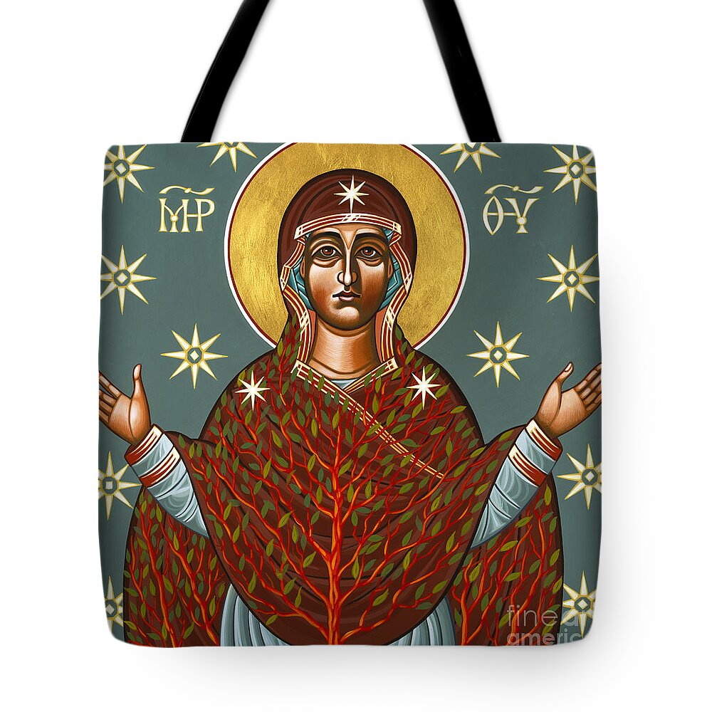 Mother Of God Tote Bag featuring the painting Mt Sinai Theotokos the Burning Bush 131 by William Hart McNichols