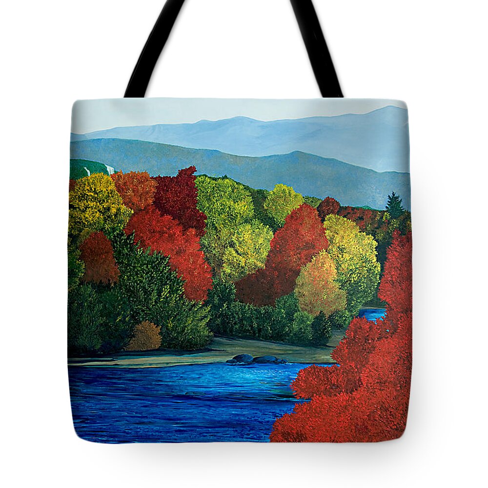 Mt. Washington Tote Bag featuring the painting MT Washington from the Saco River by Paul Gaj