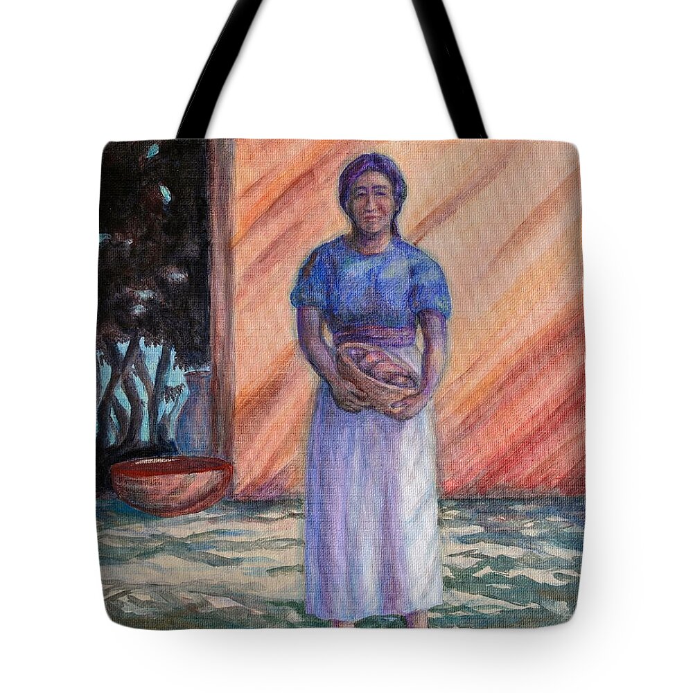 Acrylic Tote Bag featuring the painting Mujer en las Sombras - Woman in the Shadows by Michele Myers