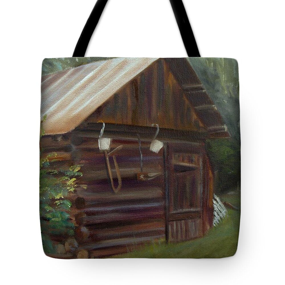Grainery Tote Bag featuring the painting Mulberry Farms Grainery by Donna Tuten