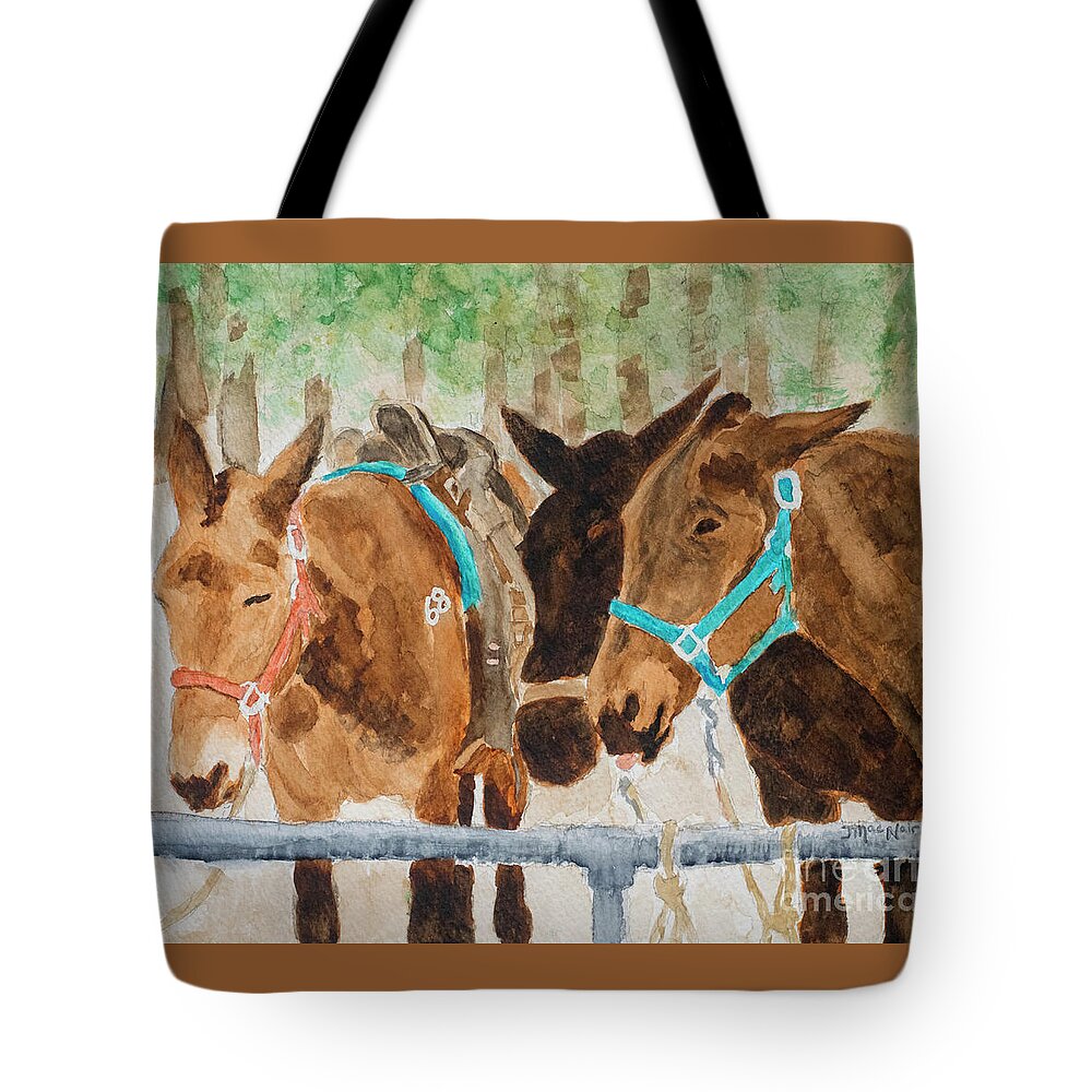 Mules Tote Bag featuring the painting Mules of Yosemite by Jackie MacNair