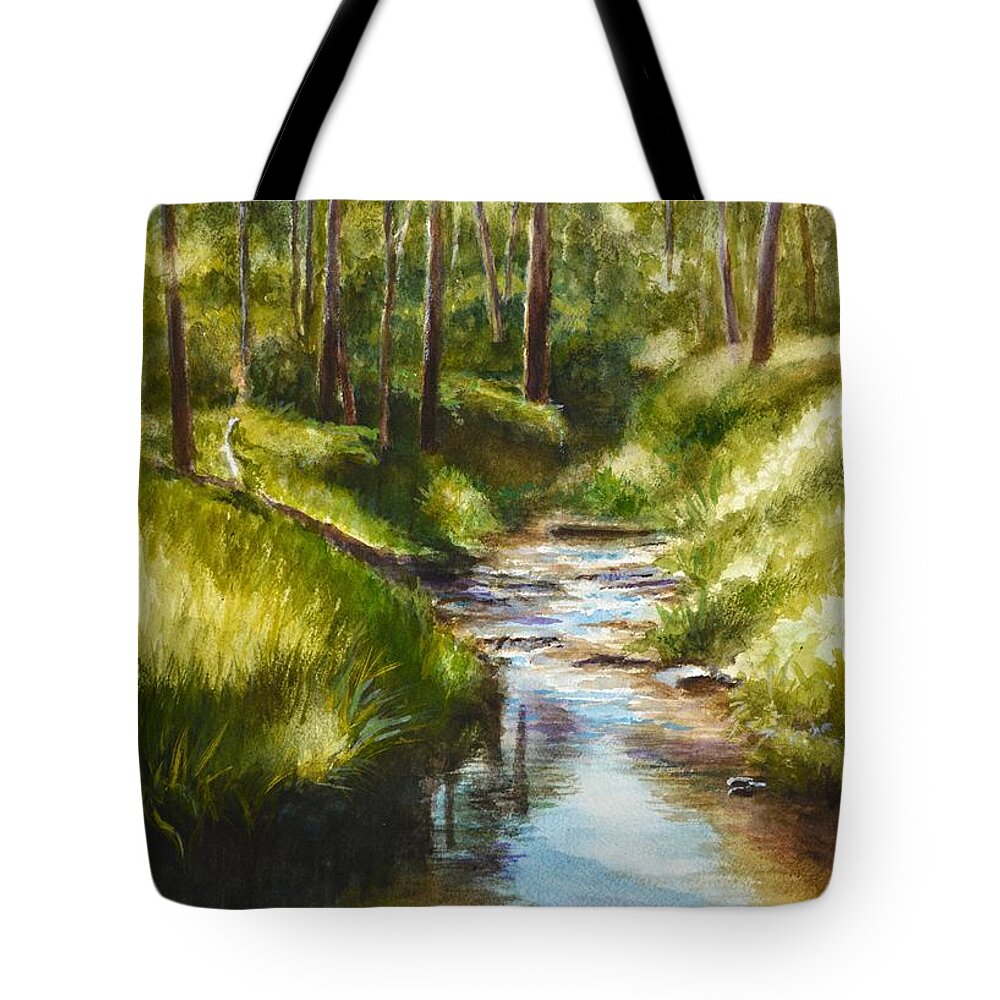 Creek Tote Bag featuring the painting Mullum Mullum Creek on a Sunny Sunday Morning by Dai Wynn