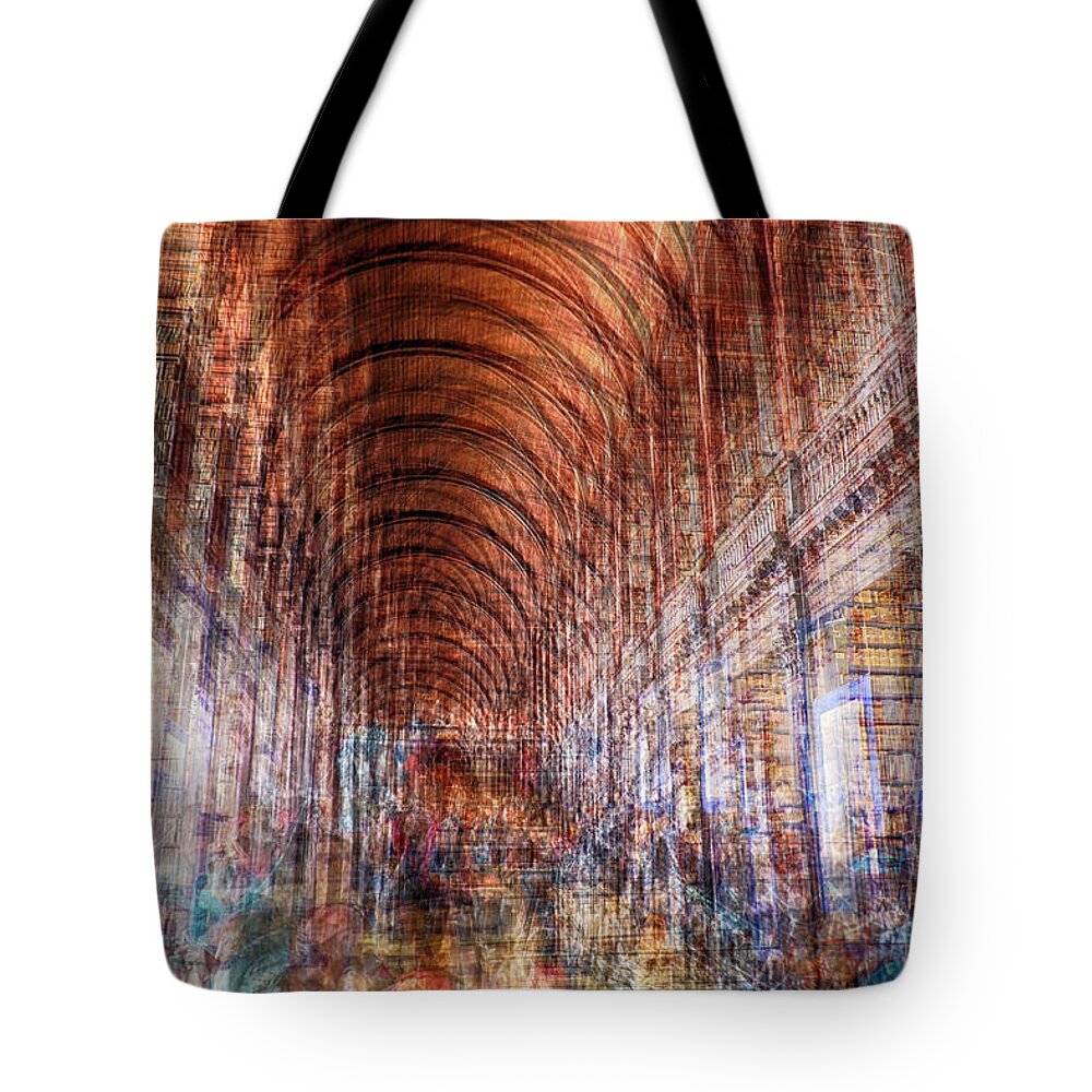 Arch Tote Bag featuring the photograph multiple exposure of Dublin public library by Ariadna De Raadt