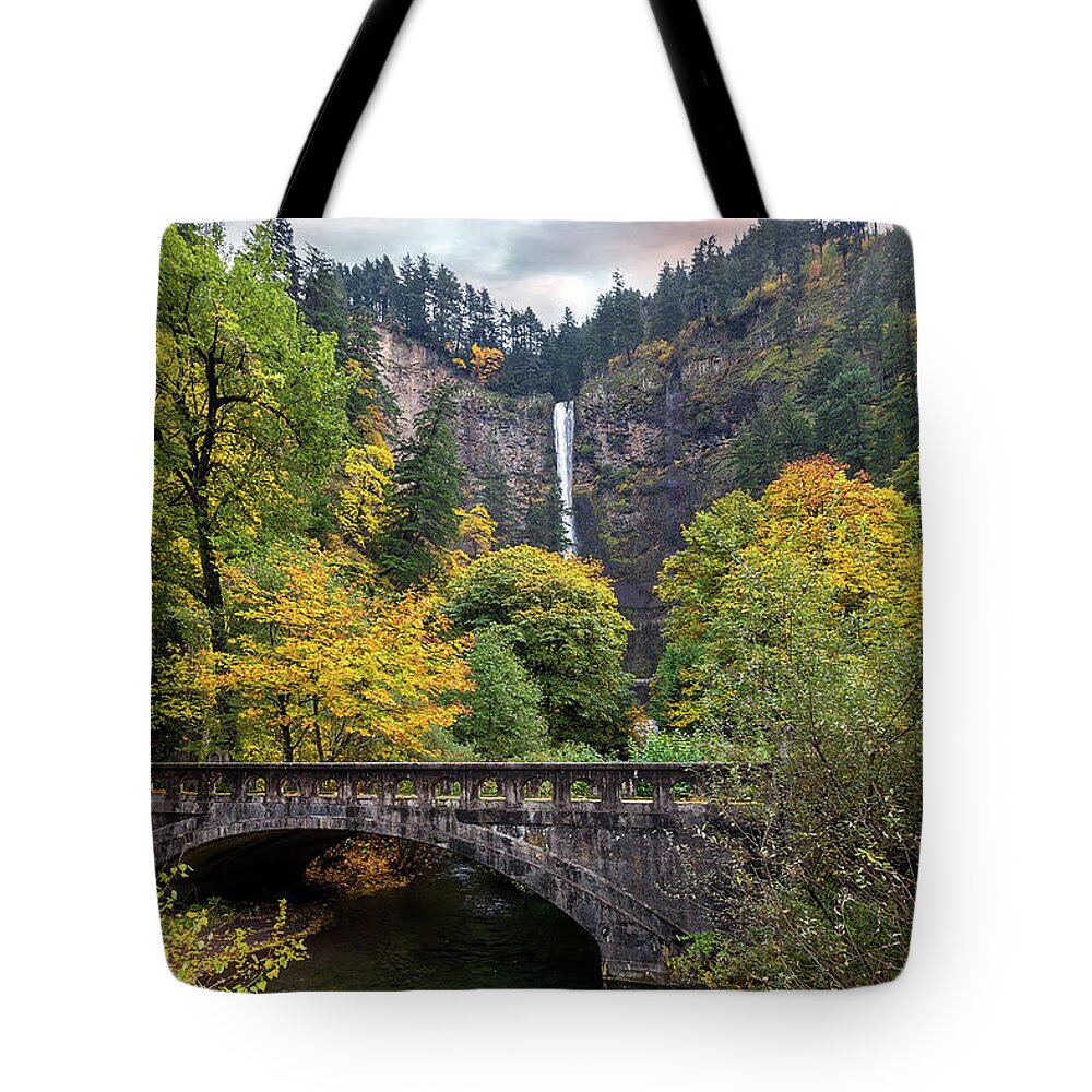 Multnomah Falls Tote Bag featuring the photograph Multnomah Falls along Old Columbia Highway by David Gn