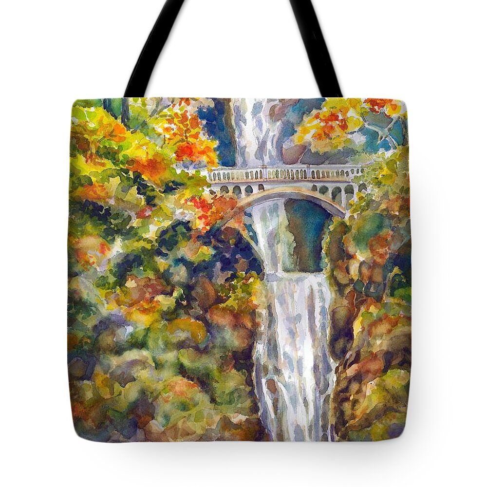 Painting Tote Bag featuring the painting Multnomah Falls by Ann Nicholson