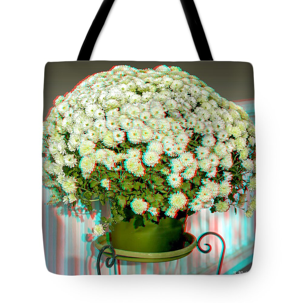 3d Tote Bag featuring the photograph Mums On The Porch - Use Red-Cyan 3D Glasses by Brian Wallace