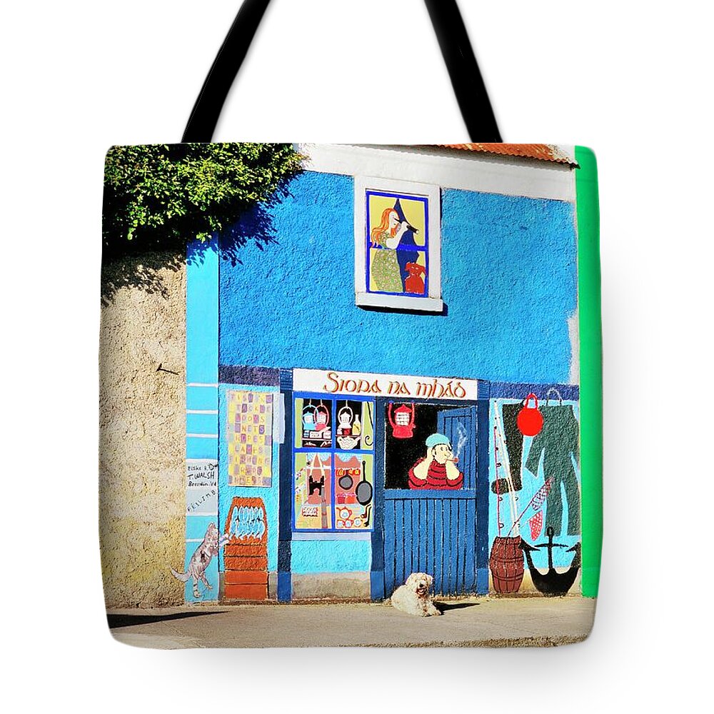 Mural painting of fishing tackle shop. Village of Kinvara on the south  shore of Galway Bay, Ireland Tote Bag by David Lyons - Fine Art America