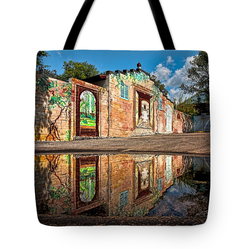 Structure Tote Bag featuring the photograph Mural Reflected by Christopher Holmes