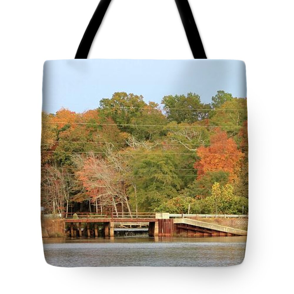 Murphy Mill Bridge/dam Tote Bag featuring the photograph Murphy Mill Dam/Bridge by Jerry Battle