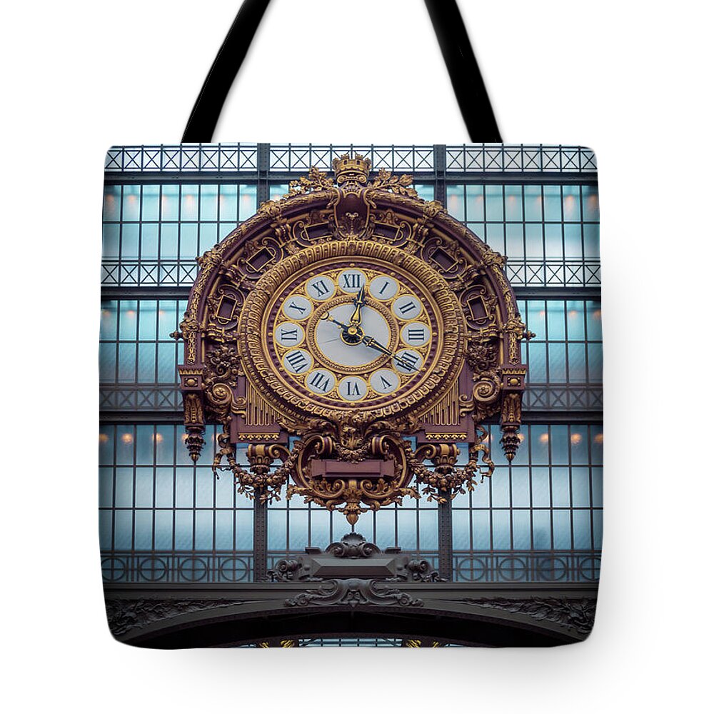 Musee Tote Bag featuring the photograph Musee d'Orsay Gold Clock by Joan Carroll