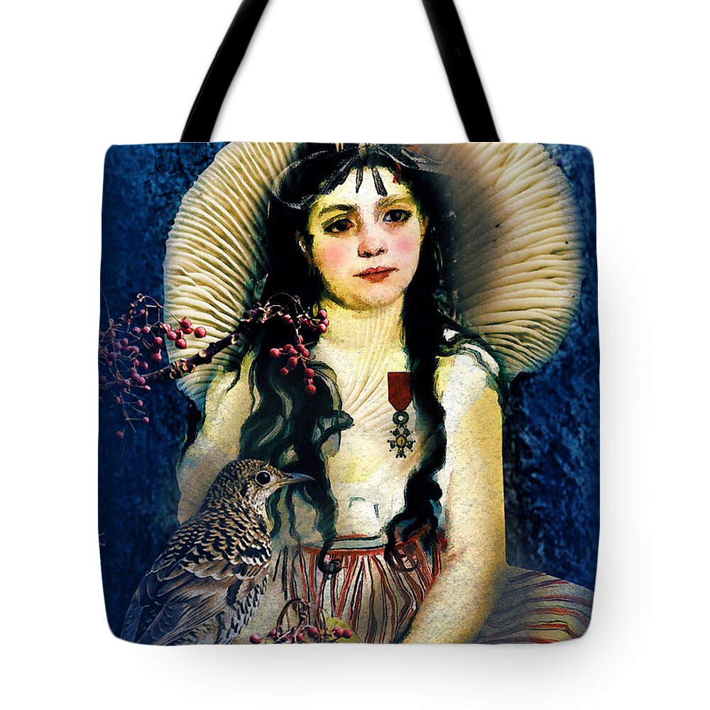 Portrait Tote Bag featuring the digital art Mushcroom girl by Sue Masterson