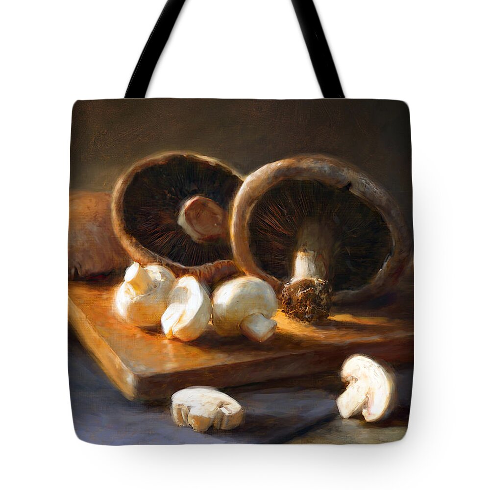 Mushrooms Tote Bag featuring the painting Mushrooms by Robert Papp