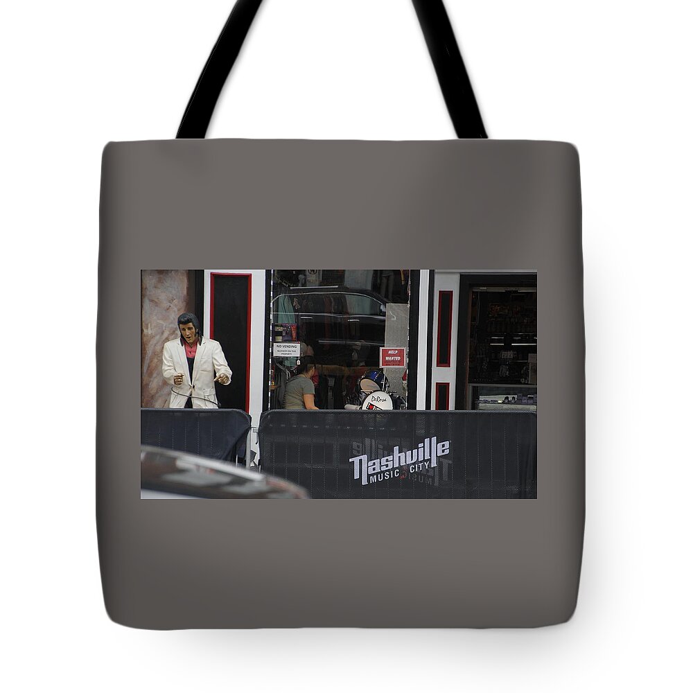 Nashville Music City Sign Tote Bag featuring the photograph Music City Elvis by Valerie Collins