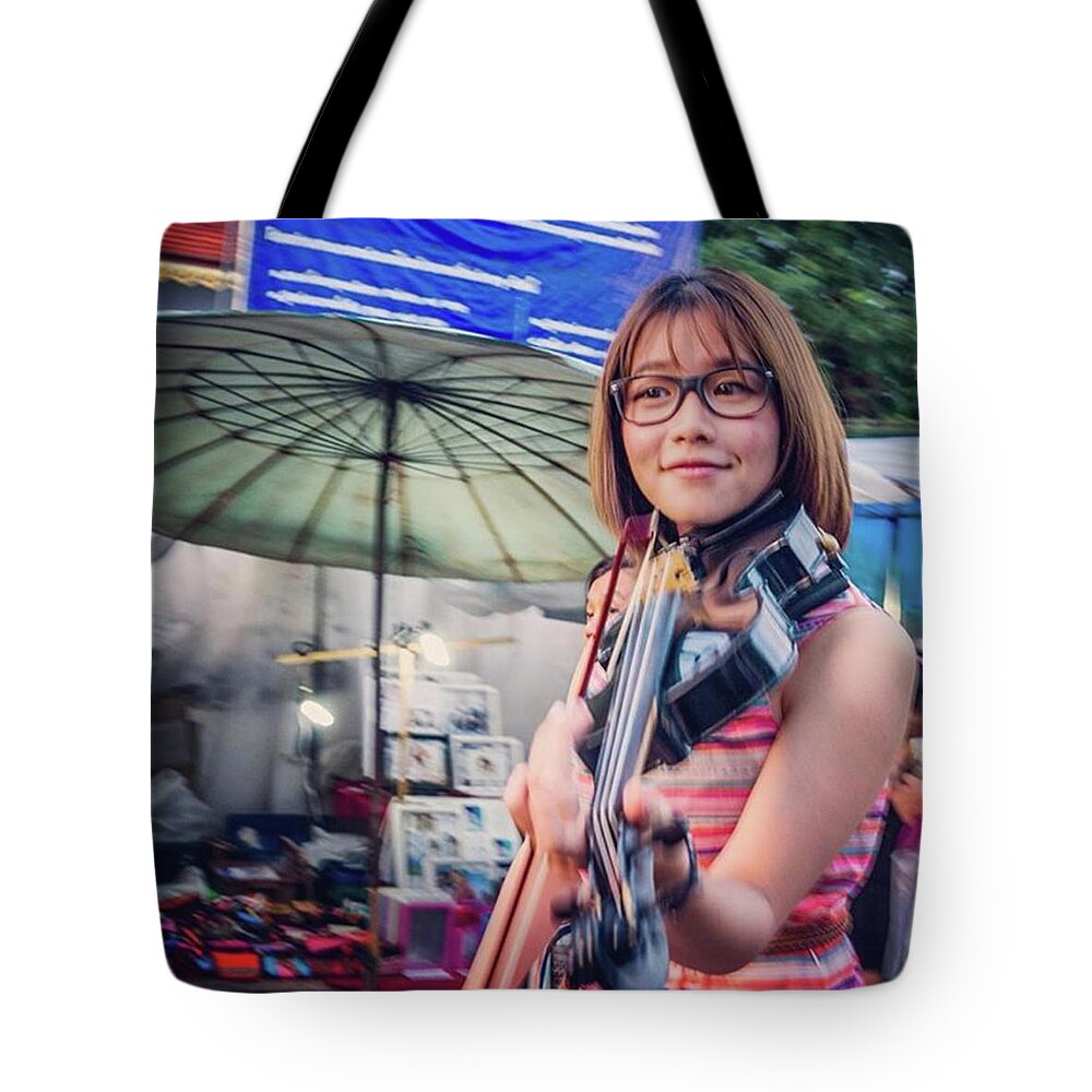 Busking Tote Bag featuring the photograph Music On The Streets, Chiang Mai by Aleck Cartwright