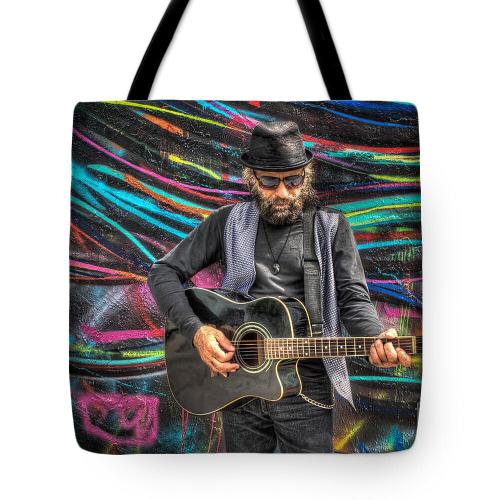 Guitar Tote Bag featuring the photograph Music on Wynwood Walls by George Kenhan