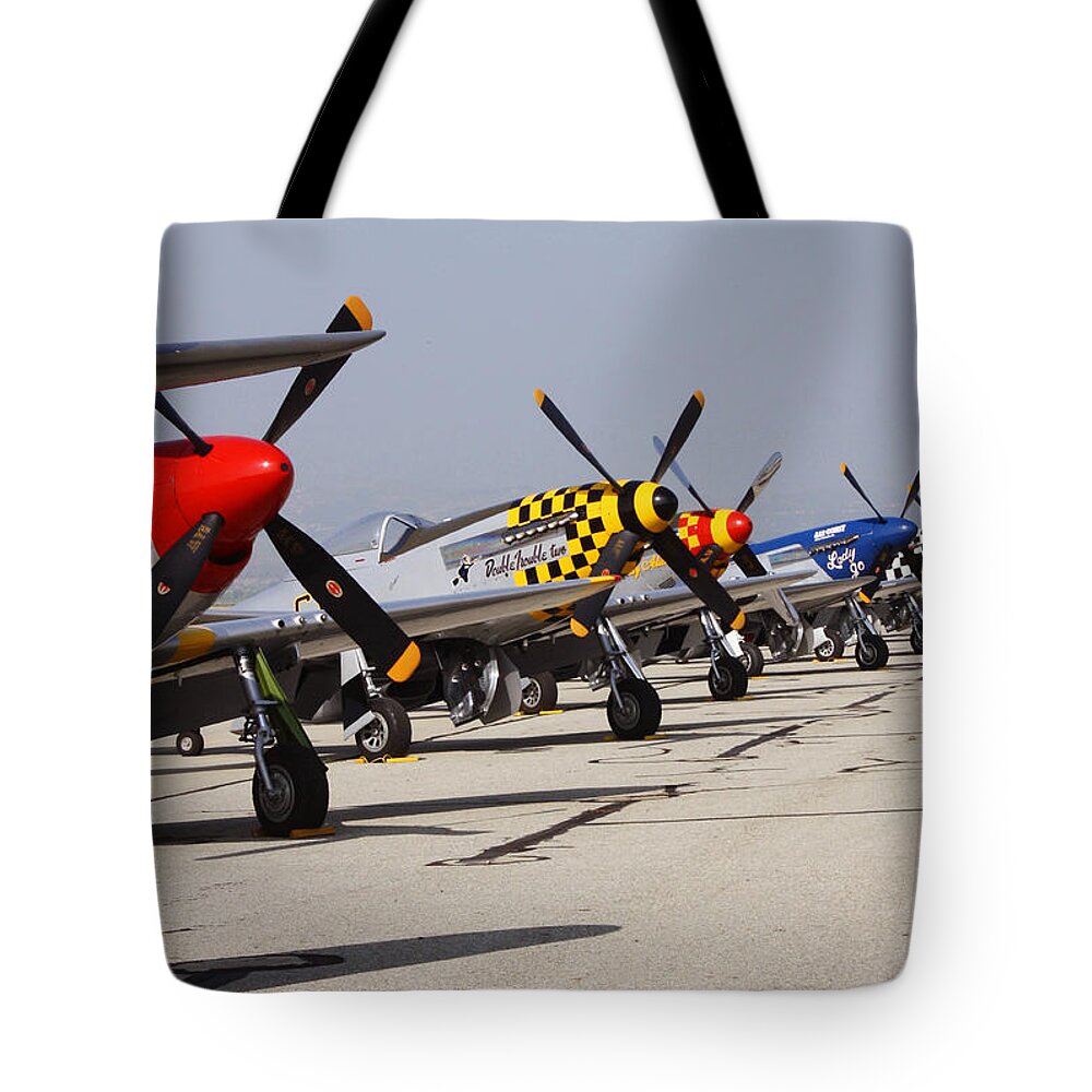 North American P-51 Mustang Tote Bag featuring the photograph Mustangs on the Ready by Tommy Anderson
